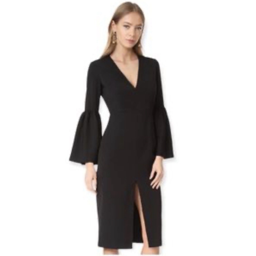 Jill Jill Stuart Black Deep V Bell Sleeve Midi Cocktail Dress Size 4 NWT $318